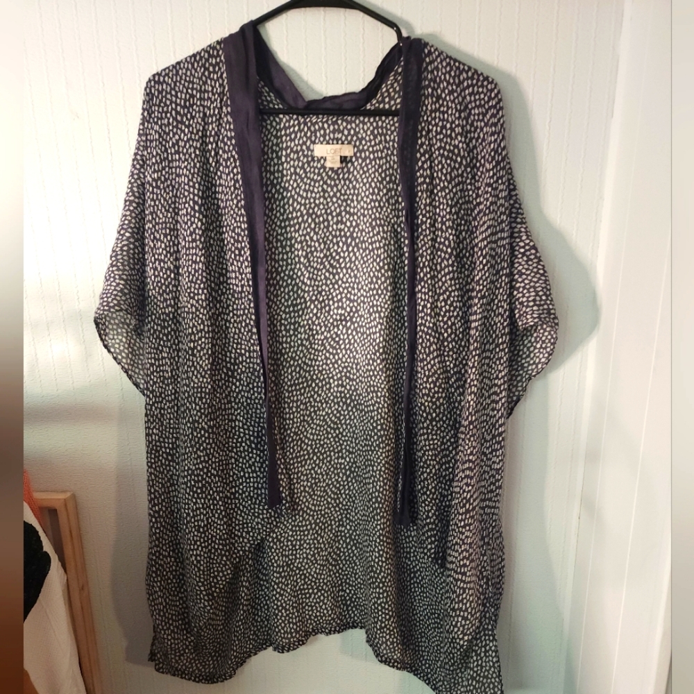 Navy blue and white Kimono Fits M-2X